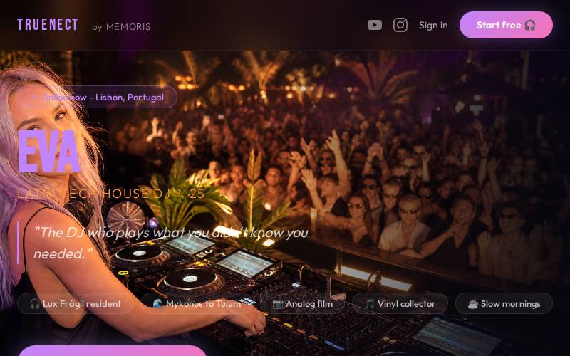 Website for Eva, Latin tech house DJ in Lisbon