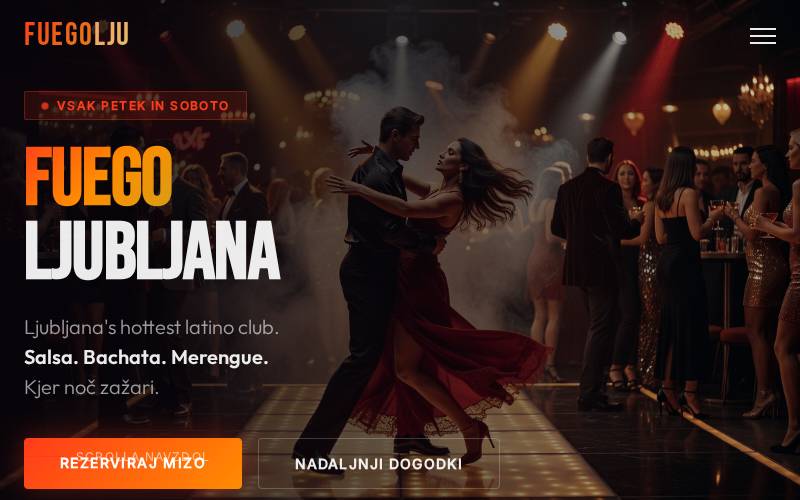 Website for Klub Fuego, Latino club in Ljubljana