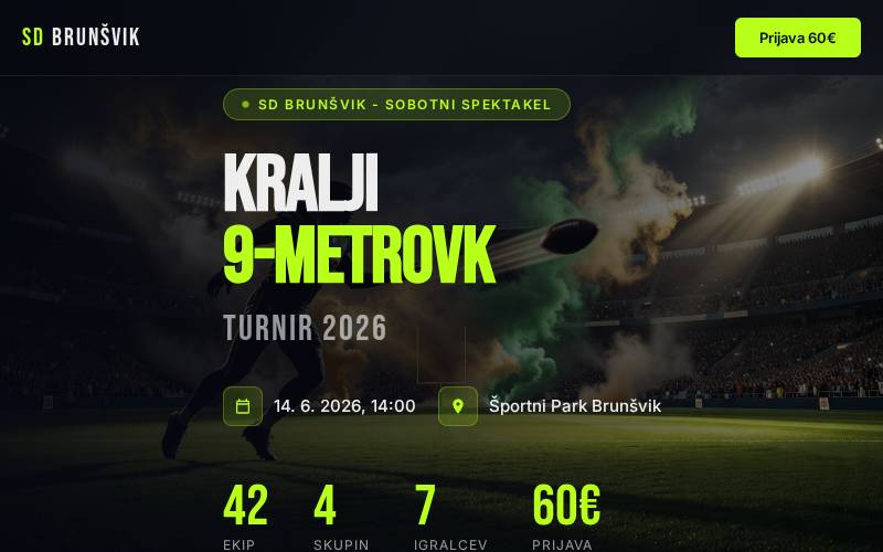 Website for the Kralji 9-metrovk 2026 event by SD Brunšvik