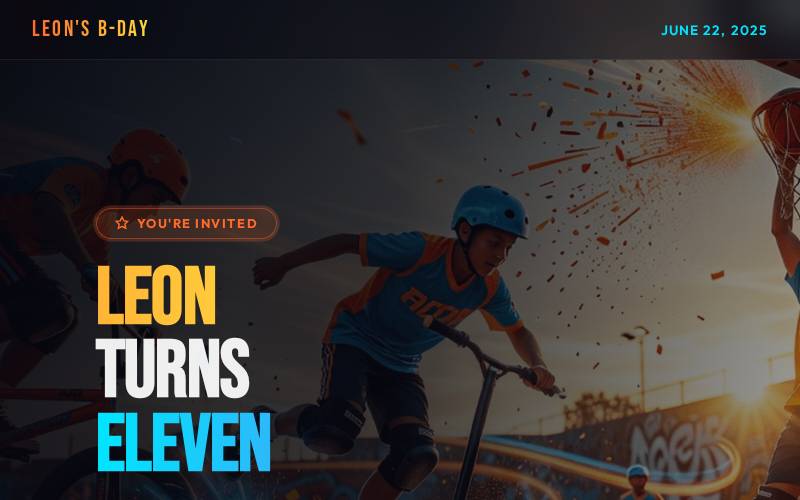 Birthday party website for Leon's 11th