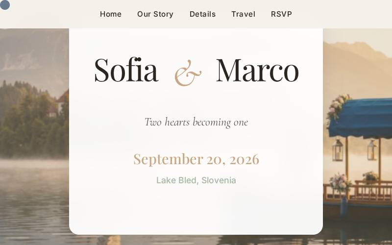 Wedding website for Sofia and Marco at Lake Bled