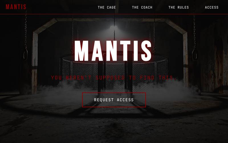 Website for Mantis underground MMA gym in Tokyo
