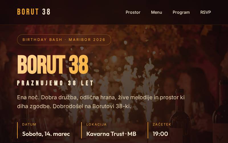 Birthday bash website for Borut's 38th