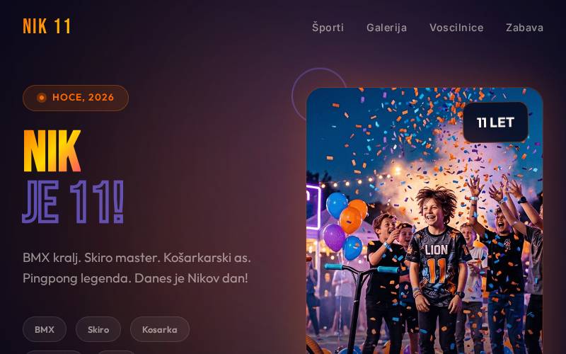Birthday website for Nik's 11th