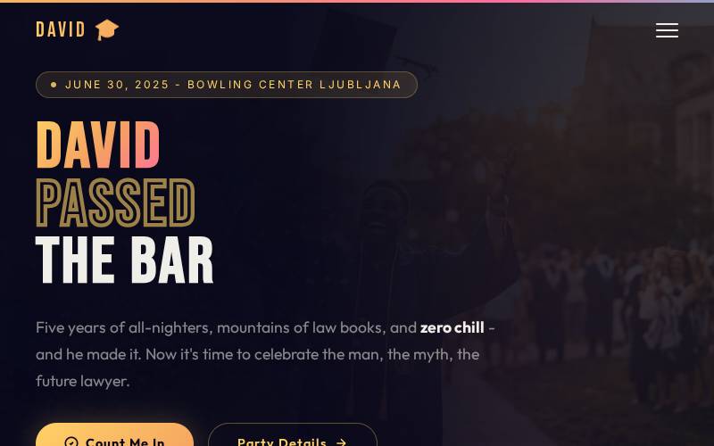 Graduation party website for David
