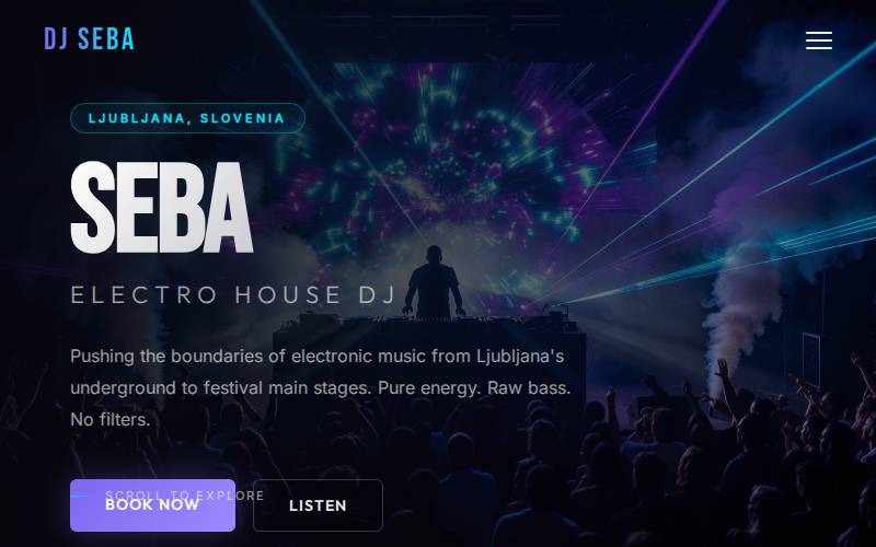 Website for DJ Seba, electro house in Ljubljana