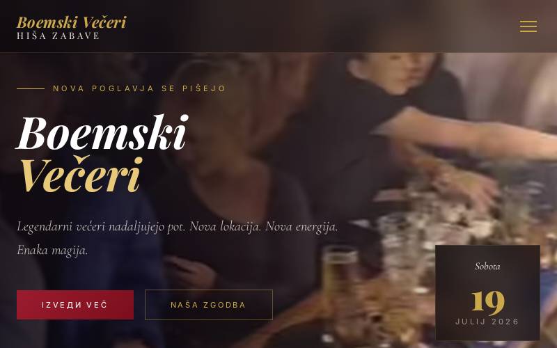 Website for Boemski večeri secret-location events